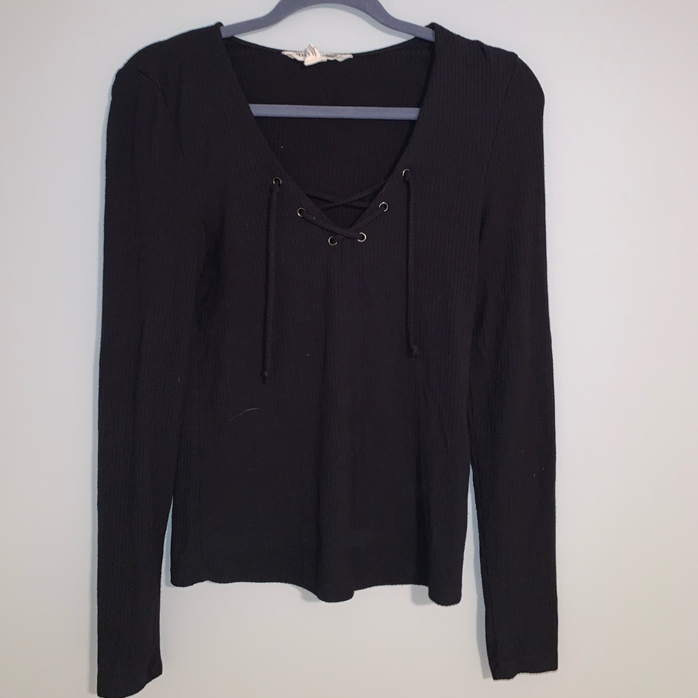 Long sleeve front lace up top